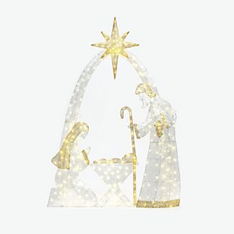 LuxenHome 3.6Ft x 5Ft White Nativity Scene Outdoor Holiday Decoration with Lights