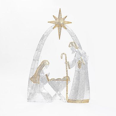 LuxenHome 3.6Ft x 5Ft White Nativity Scene Outdoor Holiday Decoration with Lights
