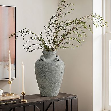 LuxenHome Rustic Antiqued Gray 15-Inch Tall Round Terracotta Urn Vase