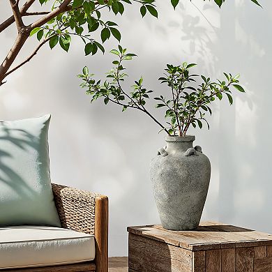 LuxenHome Rustic Antiqued Gray 15-Inch Tall Round Terracotta Urn Vase