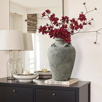 LuxenHome Rustic Antiqued Gray 15-Inch Tall Round Terracotta Urn Vase