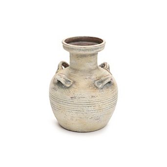 LuxenHome Rustic Off-White with Gray 10.2-Inch Tall Terracotta Urn Vase