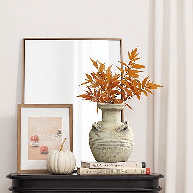 LuxenHome Rustic Off-White with Gray 10.2-Inch Tall Terracotta Urn Vase