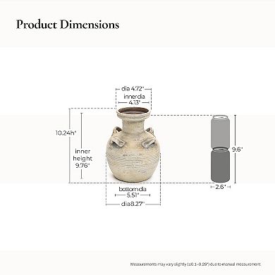 LuxenHome Rustic Off-White with Gray 10.2-Inch Tall Terracotta Urn Vase
