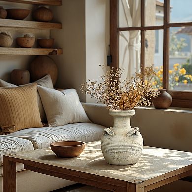 LuxenHome Rustic Off-White with Gray 10.2-Inch Tall Terracotta Urn Vase