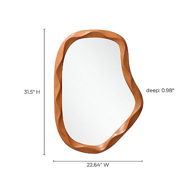 LuxenHome Natural Wood Finish Asymmetrical MDF Frame Wall Mirror, 31.5” H x 22.6” W