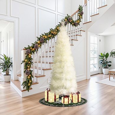 LuxenHome 6Ft Holiday Artificial Pampas Grass Tree in Natural Ivory