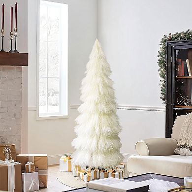 LuxenHome 6Ft Holiday Artificial Pampas Grass Tree in Natural Ivory