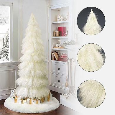 LuxenHome 6Ft Holiday Artificial Pampas Grass Tree in Natural Ivory