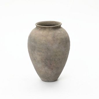 LuxenHome Rustic Ceramic Vase, 12.4" Tall Terracotta Pot with Earthy Gray-Brown Finish, Handcrafted