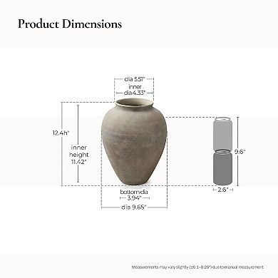LuxenHome Rustic Ceramic Vase, 12.4" Tall Terracotta Pot with Earthy Gray-Brown Finish, Handcrafted