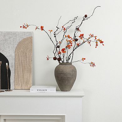 LuxenHome Rustic Ceramic Vase, 12.4" Tall Terracotta Pot with Earthy Gray-Brown Finish, Handcrafted