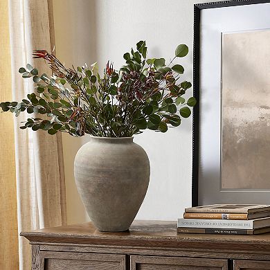 LuxenHome Rustic Ceramic Vase, 12.4" Tall Terracotta Pot with Earthy Gray-Brown Finish, Handcrafted