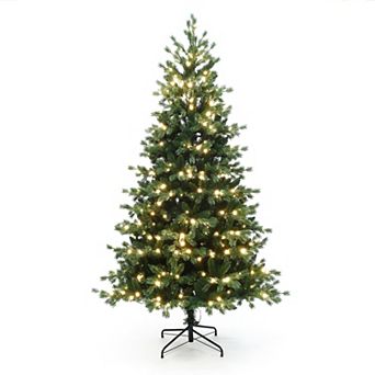 LuxenHome 6.5Ft Pre-Lit Green PE/PVC Artificial Fir Christmas Tree with Metal Stand