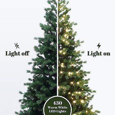 LuxenHome 6.5Ft Pre-Lit Green PE/PVC Artificial Fir Christmas Tree with Metal Stand