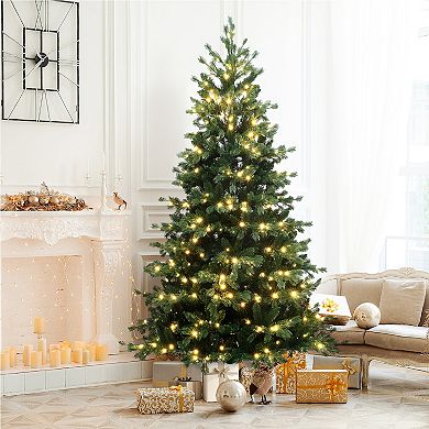 LuxenHome 6.5Ft Pre-Lit Green PE/PVC Artificial Fir Christmas Tree with Metal Stand