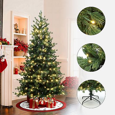 LuxenHome 6.5Ft Pre-Lit Green PE/PVC Artificial Fir Christmas Tree with Metal Stand