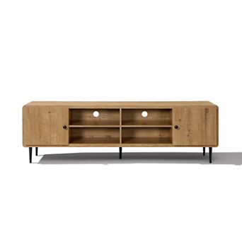 LuxenHome Oak Manufactured Wood 71-Inch Wide 4-Door TV Console Cabinet