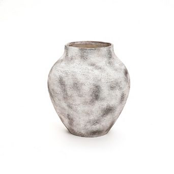 LuxenHome Rustic Gray with Weathered White Finish 12.4-Inch Tall Stoneware Vase for Farmhouse Decor