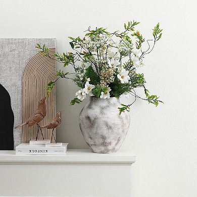 LuxenHome Rustic Gray with Weathered White Finish 12.4-Inch Tall Stoneware Vase for Farmhouse Decor