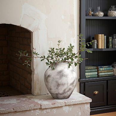 LuxenHome Rustic Gray with Weathered White Finish 12.4-Inch Tall Stoneware Vase for Farmhouse Decor