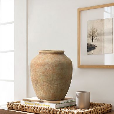 LuxenHome Terracotta 10.4" Vase with Earthy Brown Tones, Accent for Farmhouse or Boho Interiors