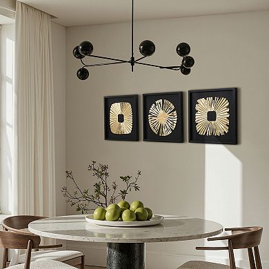 LuxenHome 3-Piece Modern Black & Gold Abstract Metal Wall Art Set, Contemporary Home Decor