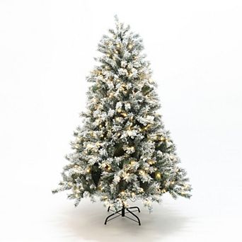 LuxenHome 6.5Ft Pre-Lit Snow Flocked Full Fir Artificial Christmas Tree with 8 Light Functions