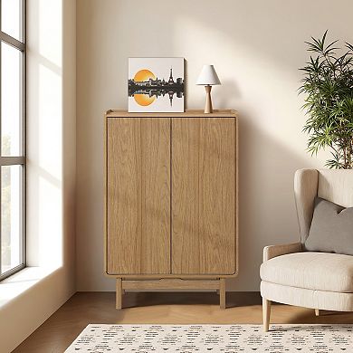 LuxenHome Oak Manufactured Wood 2-Door 31.1" W x 48.7" H Cabinet with Tray Top