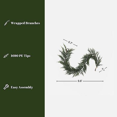 LuxenHome 6.6Ft Long Artificial Garland, Green Christmas Accent for Mantels, Tables & More