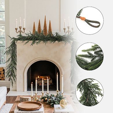 LuxenHome 6.6Ft Long Artificial Garland, Green Christmas Accent for Mantels, Tables & More