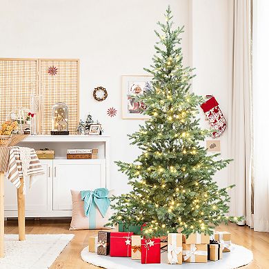 LuxenHome 7Ft Pre-Lit Artificial Pine Christmas Tree with Dusty Green PE Tips & Metal Stand