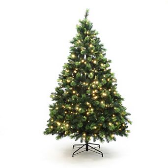 LuxenHome 7.5Ft Pre-Lit Green Full Artificial Pine Christmas Tree with Metal Stand