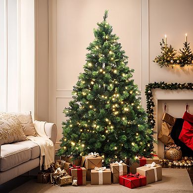 LuxenHome 7.5Ft Pre-Lit Green Full Artificial Pine Christmas Tree with Metal Stand