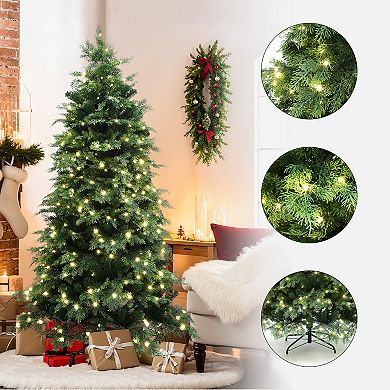 LuxenHome 6Ft Pre-Lit Green Artificial Full Christmas Tree with Metal Stand