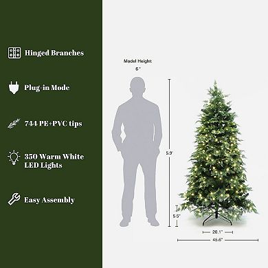 LuxenHome 6Ft Pre-Lit Green Artificial Full Christmas Tree with Metal Stand