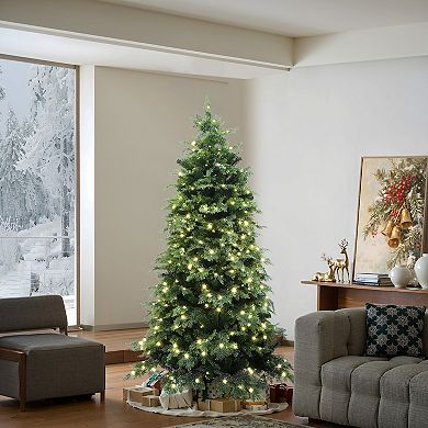 LuxenHome 6Ft Pre-Lit Green Artificial Full Christmas Tree with Metal Stand
