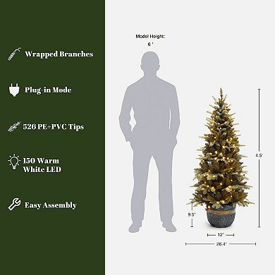 LuxenHome 4.5Ft Pre-Lit Gold Branches Artificial Christmas Tree with Modern MgO Pot