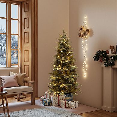 LuxenHome 4.5Ft Pre-Lit Gold Branches Artificial Christmas Tree with Modern MgO Pot