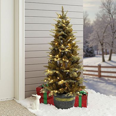 LuxenHome 4.5Ft Pre-Lit Gold Branches Artificial Christmas Tree with Modern MgO Pot
