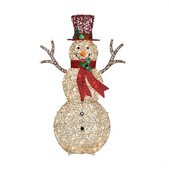 LuxenHome 4Ft Champagne Gold PET Snowman Outdoor Holiday Decoration with Lights
