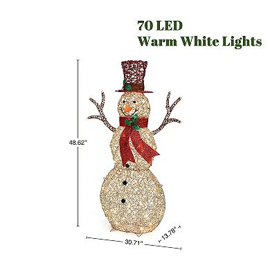 LuxenHome 4Ft Champagne Gold PET Snowman Outdoor Holiday Decoration with Lights
