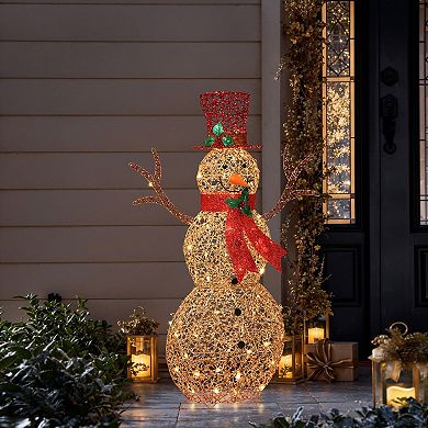 LuxenHome 4Ft Champagne Gold PET Snowman Outdoor Holiday Decoration with Lights