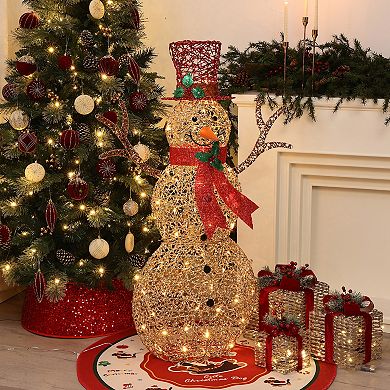 LuxenHome 4Ft Champagne Gold PET Snowman Outdoor Holiday Decoration with Lights