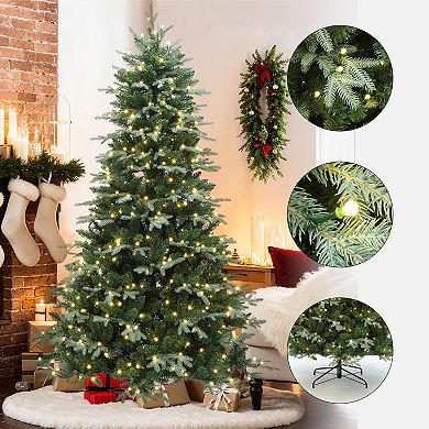 LuxenHome 7Ft Pre-Lit Ball Lights Green Artificial Christmas Tree, Indoor and Outdoor