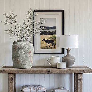 LuxenHome Rustic Old-World Gray with Brown 13.4-Inch Tall Round Terracotta Jug Vase with Handles