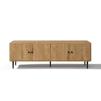 LuxenHome Oak Manufactured Wood 64.5-Inch Wide 4-Door TV Console Cabinet
