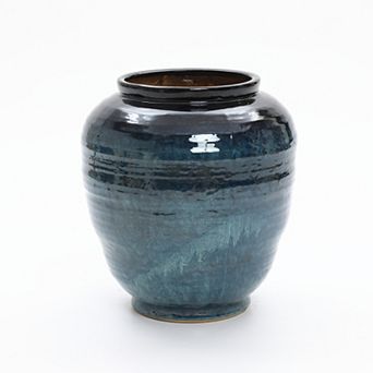 LuxenHome Blue Ripples Ceramic Vase, 17.3" High Elegant Centerpiece for Entryway or Living Room