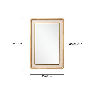 LuxenHome Rounded Rectangle Decorative Wall Mirror, 35" Rubber Wood Frame with PU Leather Accent