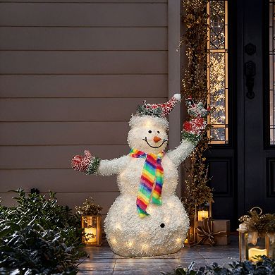 LuxenHome 3Ft Lighted Snowman with Bird, Festive Outdoor Christmas Display